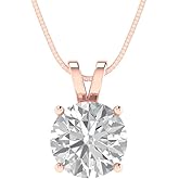 Clara Pucci 14K Rose Gold Plated Solitaire 18" Box-Chain Necklace - Sterling Silver 1.5ct Round Cut Moissanite Pendant