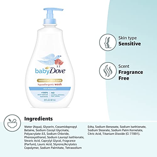 BABY DOVE SENSITIVE SKIN CARE BABY WASH FOR BABY BATH TIME RICH MOISTURE TEAR-FREE AND HYPOALLERGENIC, 20 OZ (PACKAGING MAY VARY)