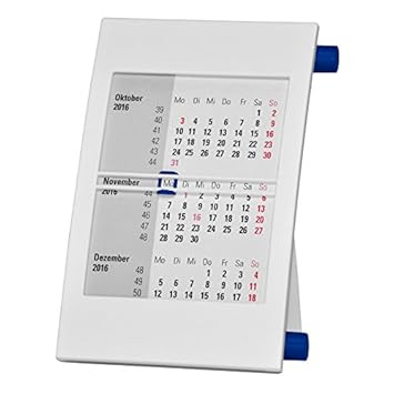 Truento 3-Monats-Tischkalender für 2 Jahre (2019 und 2020) - mit Drehmechanik - Aufstellkalender - weiß/blau