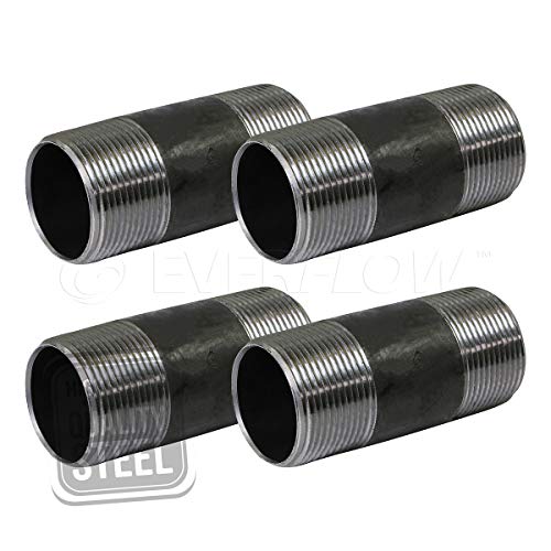 Everflow Supplies NPBL1240-4, Steel Nipple Pipe, Build Vintage DIY Furniture With Pre Cut Industrial Iron Pipe, Threaded Malleable Pipe  1/2" x 4" Black ( Pack Of 4)