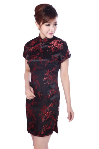 JTC Women's Royal Chinese Plum Cheongsam Mini Dress Qipao Black