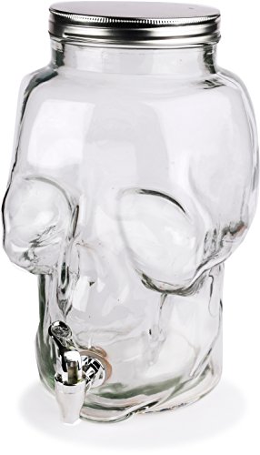 Circleware Skull Face Beverage Dispenser, Sun Tea Jar with Spigot, Fun Party Entertainment Glassware Drink Water Pitcher for Juice, Wine, Kombucha and Cold Drinks, Huge 2.1 Gallon, Clear