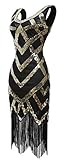 eforpretty Women's 1920s V Neck Sequined Beaded Embellishment Gatsby Flapper Dress