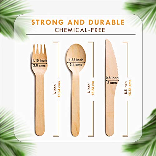 Raj Disposable Wooden Cutlery - Strong & Reusable Party Cutlery like Bamboo - Decorative Compostable Tableware for Lunch, Dinner, Birthday, Camping, Outdoor BBQ, Picnic Parties (200 Count, Forks, Knives, Spoons)