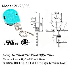 Ceiling Fan Switch 3 Speed 4 Wire Zing Ear ZE-268S6