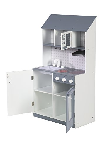 roba Kinderküche, Spielküche weiß, grau, Kinderküchenzeile mit Spüle, Wasserhahn, Mikrowelle, Herd, Grill, Herdplatten… – Bild 3