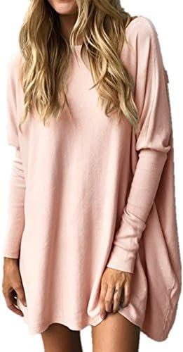 Letsrunwild O-Neck Batwing Long Sleeve Loose Casual Oversized Pullover T-Shirt Tunic Tops For Women Pink-S