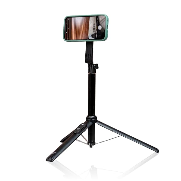 MAGNETIC TRIPOD & SELFIE STICK WITH BLUETOOTH REMOTE | FOLDABLE TRAVEL STAND FOR IPHONE 12/13/14/15 | 180° ADJUSTABLE HEAD, LOCKING LEGS, PHONE CLIP INCLUDED