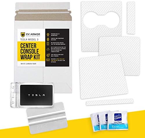 HumanFriendly Tesla Model 3 / Model Y Center Console Wrap Kit w/Extra Cupholder Piece by EV Armor - Carbon Fiber White