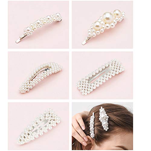 Cubaco Pearls Hair Clips for Girls Women Wedding Bridal,Hair Barrettes Hair Pins 5 Pack Silver Different Shapes Clip Hair Styling Tools Accessories for Women Gifts - Thumbnail 3