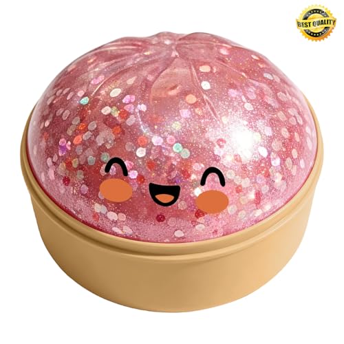 Simulation Glitter Dumpling Fidget Toy, Soft Squeeze Squishy Toy with Steamer Box, Anti Anxiety Sensory Toys, Cute Home Table Decor, Novelty Birthday Daily Gifts for All Ages