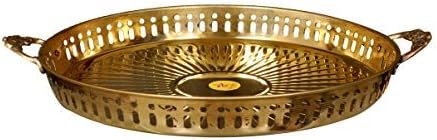 Nutristar Pure Brass Round Tray | Brass Serving Tray | Brass Table Tray Diameter = 11 Inch