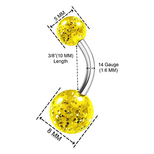 BanaVega 2PCS Surgical Steel Yellow Cute Belly Button Navel Ring Stud 14 Gauge 3/8 10mm Acrylic Ball Earrings Piercing Jewelry 3621