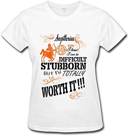 Xuely Women's Funny Zodiac Sagittarius Pattern Worth It T-shirt S White