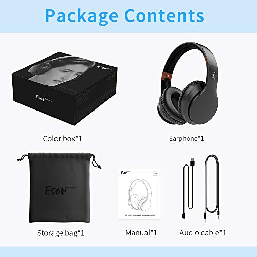 Bluetooth Headphones Over Ear, Comfortable Wireless Headphones, Rechargeable HiFi Stereo Headset, w/Wired Mode, CVC6.0 Microphone for Cellphone Online Class, Home Office, PC (Black)