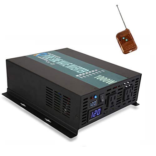 WZRELB 1000W Pure Sine Wave Solar Power Inverter 12V to 120V 60Hz Power Converter LED Display DC to AC Power Generator with 100ft Wireless Remote Controller Switch