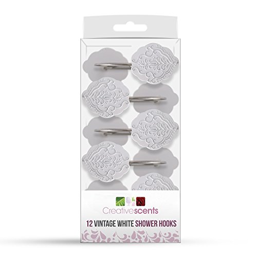 Creative Scents White Shower Curtain Hooks Rust Proof Set of 12