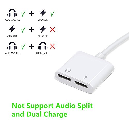 iPhone 8 iPhone X Lightning Adapter& Splitter Lightning to Audio & Charger for iPhone X/iPhone 8/iPhone 7 Dual Lightning Headphone Adapter Audio and Charge Control volume Call for iPhone iPad iPod iTouch. Support for iOS 11 White