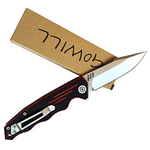 Pocket Knife with Clip for Men Everyday Carry, Folding Fine Edge D2 Blade, G10 Handle Ball Bearing Washer Flip Open EDC Knife for Camping Hunting Hiking Outdoors, Black and Red