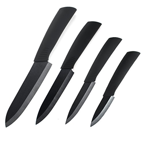HOMSPORT 5 Pieces ceramic knife set Kitchen Knife Set Cutlery Set with acrylic block – Knife Sets with Chef Knife Slicing knife Fruit slicer Fruit parer Peeler and Acrylic Holder 4 Cover