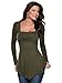Blooming Jelly Women's Square Neck Long Sleeve Tunic Shirt Slim Ruched Empire Waist Tops,Army Gree, XL