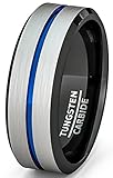 Mens Wedding Band White Brushed with Blue Groove and Black Inside Comfort Fit