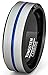 Duke Collections Mens Wedding Band White Brushed with Blue Groove and Black Inside Comfort Fit