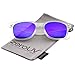 Matte Frosted Frame Reflective Colored Mirror Lens Horn Rimmed Sunglasses 54mm (Frost/Purple Mirror)