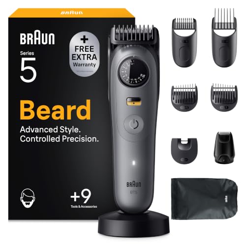Braun Barttrimmer Series 5, Kabelloser Bartschneider Herren, BT5565, Grau