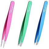 Raniaco Eyebrow Tweezers Set with Slanted, Square and Pointed Tips--Surgical Grade Antisstatic Precision Eyebrow Tweezers for Ingrown Hair and Splinters, Leather Case Included.