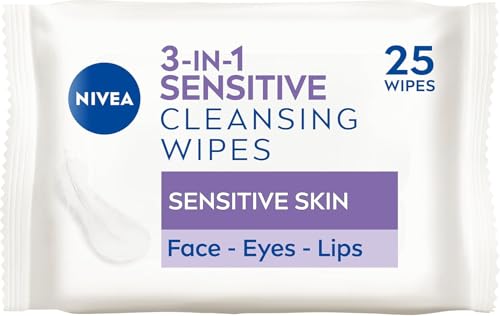 NIVEA 3in1 Sensitive Reinigungstücher (25 Tücher), pflanzliche Make-up-Entferner-Tücher, Gesichtstücher für empfindliche Haut, sanfte und dennoch effektive Make-up-Entfernung