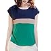 VOBAGA® Women's Loose Casual Stripe Color Collision T-Shirt Tops Blouse Green L