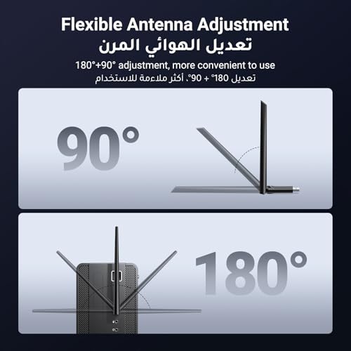 UGREEN AX900 USB WiFi Adapter for PC, Wireless Network Adapter for Desktop, Laptop with 2.4GHz, 5GHz High Gain Dual Band 6dBi Antenna, 286Mbps/600Mbps USB WiFi 6 Dongle Supports Win11/10, Linux Black