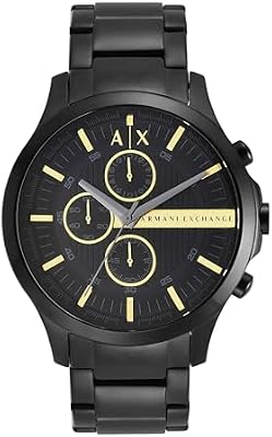 Relógio masculino armani exchange, movimento cronógrafo, caixa de aço preto de 46 mm com pulseira de aço, ax2164