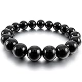 INBLUE Men,Women's 12mm Energy Bracelet Link Wrist Energy Stone Simulated Agate Onyx GemStone Black Buddha Mala Bead