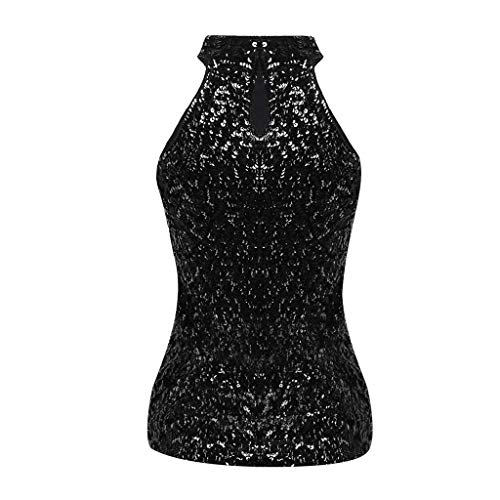 Usstore Women Sequins High Neck Tank Tops Sexy Fashion Shimmer Flashy Embellished Sparkle Nightclub Dance Vest (Free Size, Black)