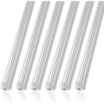 Barrina LED Shop Light Fixture 8ft, T8, 72W 8500lm 5000K, Clear Cover, V Shape, Daylight White, Tube Light, Hight Output, Bulbs for Garage, Warehouse, Plug and Play (Pack of 6)