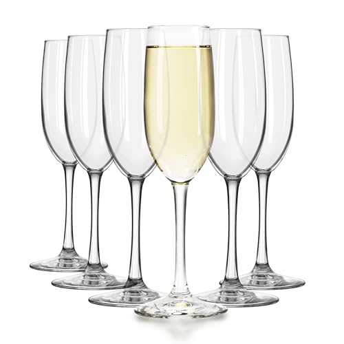 Libbey Champagne Flutes Set, 8 oz Elegant Stemmed Flute Glasses Set of 6, Dishwasher Safe Sparkling Wine Mimosa Glasses for Parties