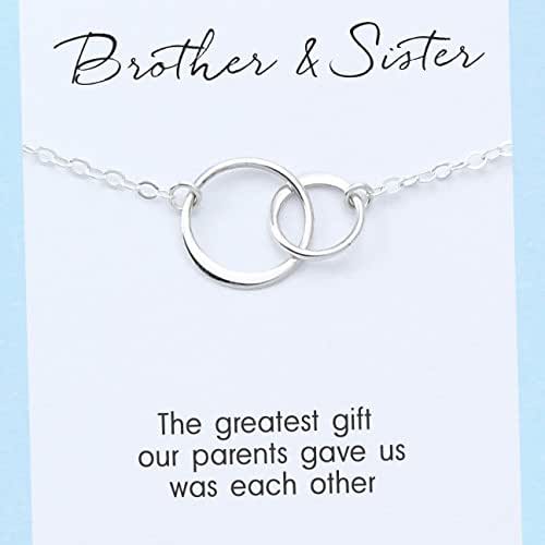 Brother &amp; Sister Necklace • Sterling Silver • Two Connected Circles • Personalized Custom Card • Love and Friendship • Classic Simple Jewelry • Gift for Her