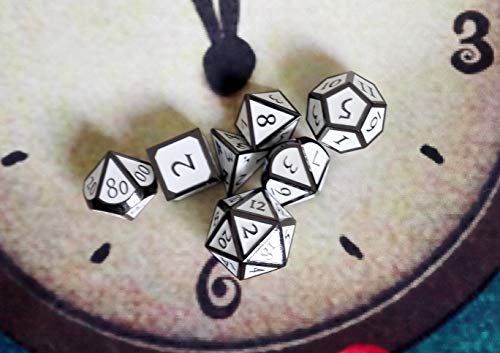 image for MicoYuan DND Polyhedral Metal Game Dice Black and White 7pc Set for Du