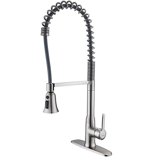 Lead Free Pull Down Kitchen Faucet With Pull Out Sprayer High Arc Single Handle Single Lever Pre-Rinse 304 Stainless Steel Spring Kitchen Sink Faucets With Deck Plate Brushed Nickel SonTiy - Thumbnail 7