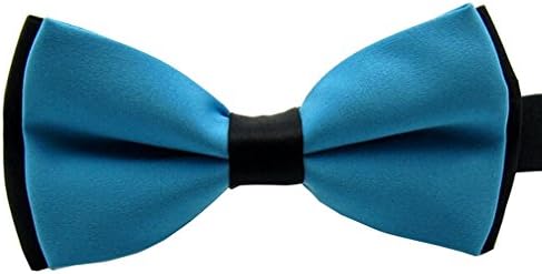 AWAYTR Men's Pre Tied Wedding Party Fancy Plain Necktie Bow Ties (Sky blue&amp;black)