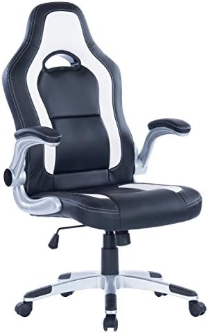 Killbee Large Ergonomic Gaming Chair High Back Swivel Executive Office Chair Adjustable Flip-Up Armrest Leather Bucket Seat Over 400lbs Capacity(White)