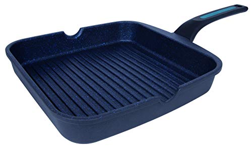 Arcos Thera Series | Non-Stick Grill 28x28cm | Cast Aluminum | Suitable for Any Kitchen | Ergonomic Plastic and Silicone Handle | Energy Saving System | Dishwasher Safe | Black and Blue Color