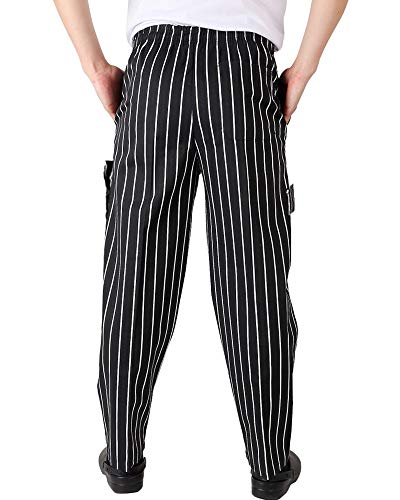 Nideen Menâ€™s and Women's Baggy Chef Pant Blue and White Stripes Pant Black M
