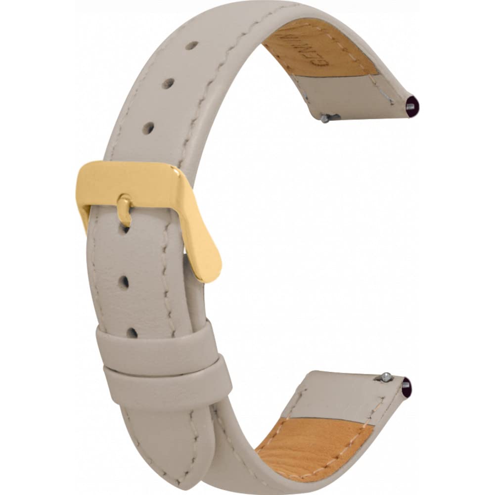 Toff London Ladies Beige Leather Watch Strap, Quick Release with Gold Metal Buckle, Band Width 18mm