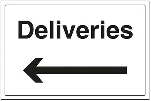 V Safety Deliveries With Arrow Left Sign - 300mm x 200mm - 1mm Rigid Plastic, Black