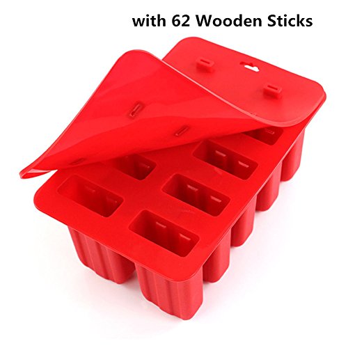 10-Cavity Frozen Ice Cream Pop Mold Silicone Popsicle Maker Lolly Mould with Cover Lid +12 Sticks