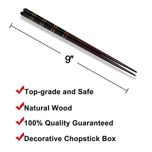 Top Grade Japanese Natural Wood Chopsticks, Reusable Classic Style, Dishwasher Safe, 2 Pairs Set with Case Value Gift - Thumbnail 4