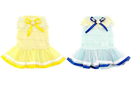 SMALLLEE_LUCKY_STORE Pet Small Dog Puppy Cat Clothes Coat Costume Cotton Petal Collar Priness Dress Tutu Ribbon Trim